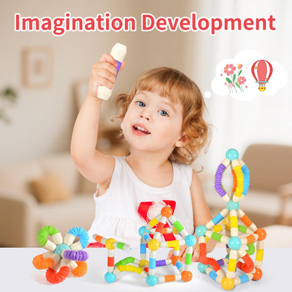 58PCS Extendable Magnetic Building Sticks, STEM Educational Montessori Toys for Toddlers 3-5 - Magnet Blocks for Child age 4-7, Sensory Balls and Rods set for Kids Holiday Birthday Gift for Boys Girls