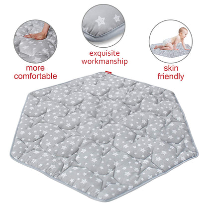Hexagon Playpen Mat Compatible with Bend River Baby Play Pen, Hexagon Play Mat, Non Slip and Padded Play Mat Grey with Star Print