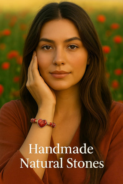 Boutique SS Seven-Chakra Healing Natural Red Heart Gemstone Bracelet - Meditation Energy Spiritual Protection - Mental Health Balance 1-Strands Leather Wrap 1 Piece of Handmade with Premium Gift Box