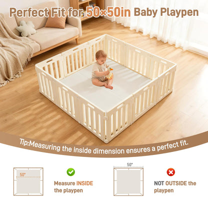 Bootuu Baby Play Mat for Floor 1.4" Thick Memory Foam 50x50 Playpen Mat for Toddlers Infant Kids with Non-Slip Backing Safe for Crawling, Water-Repellent Leather for Tummy Time, Tatami Style(Grey)