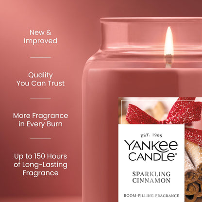 Yankee Candle Sparkling Cinnamon, Christmas Scented Candle, 22oz Large Jar with up to 150 Hour Burn Time, Giftable