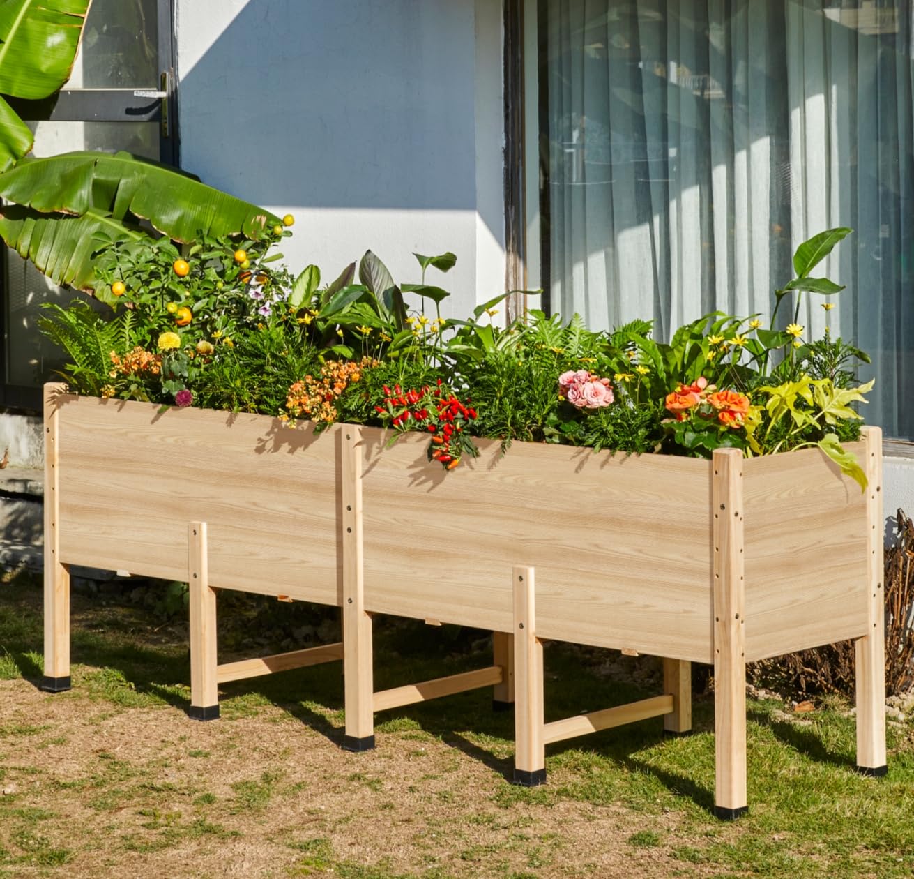 AMERLIFE 7x2 Ft Raised Garden Bed with Legs and Drainage Holes, 16 Inch Deep Elevated Wood Planter Box for Vegetables, Flowers, Herbs, Balcony, Patio, Backyard