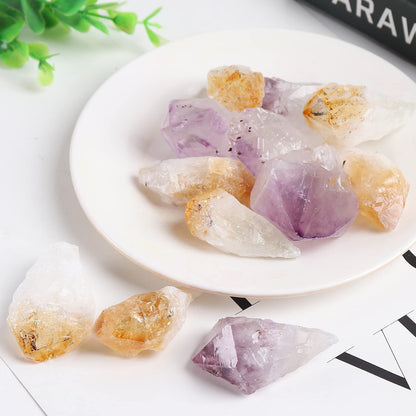 JIC Gem Mix 11-13 pcs Rough Amethyst & Citrine Crystal Point Raw Natural Stones for Jewelry Making, Wire Wrapping, Reiki Crystal Healing (Deep Color)