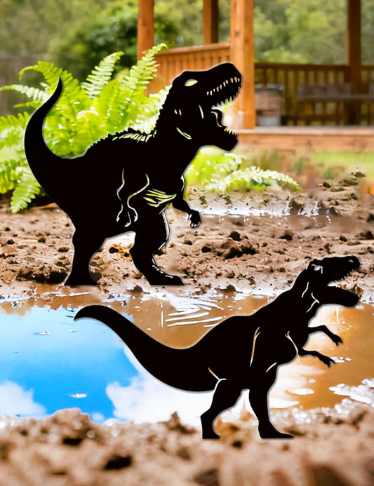 Large 14.56" Metal Garden Decor, 2 Pack Weather-Proof Dinosaur Statue, Dino Silhouette Garden Sculptures & Statues Stakes for Outdoor Lawn, Patio, Flower Beds, Ideal Gardening & Country Gifts