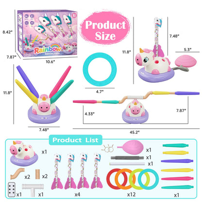 Unicorn Toys for Girls - 3 in 1 Outdoor Toys for Kids Ages 4-8: Stomp Rocket Launcher, Musical Jumping & Ring Toss Games with Remote Control - Outside Toys for 3 4 5 6 7 8 Year Old Girls Birthday Gift