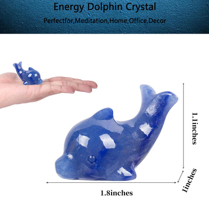 Hguxmcu Blue Aventurine Crystal Dolphin Carving Hand Carved,1.8 Inch Dolphin Figurine Polished Gemstone Animal Sculpture Healing Stone Meditation Decor Gift Collection