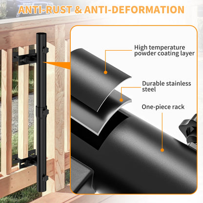 Heavy-Duty Patio Umbrella Holder for Deck Railing - Stainless Steel Windproof Outdoor Patio Umbrella Base and Mount Brackets Attachable to Railing, Fits Pole ≤1.6'' & Post <3.3" - Space Saving, Black