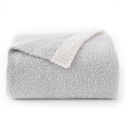 Chunky Knit Boucle Throw Blanket, Soft Washable Coastal Blanket for Bed Couch, Lightweight Cozy Oversized Feather Knit Blanket Indoor Outdoor for Sofa (Grey, Throw 50"x60")