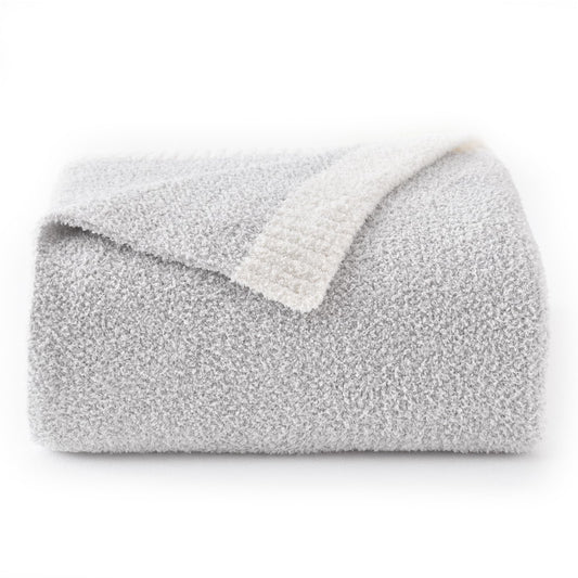Chunky Knit Boucle Throw Blanket, Soft Washable Coastal Blanket for Bed Couch, Lightweight Cozy Oversized Feather Knit Blanket Indoor Outdoor for Sofa (Grey, Throw 50"x60")