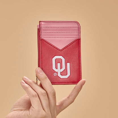 Montana West Oklahoma Sooners Slim Wallet, Card Holder with RFID Blocking, OU Team Slim Wallets for Gift, Game Day & Concert Essential, Zipper Closure, Red, NC-OU021BDY