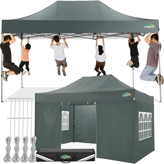 COBIZI 10x15 Pop up Canopy Tent 10x15 Canopy with 4 Sidewalls Waterproof Heavy Duty Commercial Canopy for Parties Outdoor Garden Gazebo Tent, Carry Bag(10x15ft, Gray)