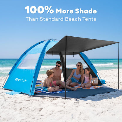 Gorich Beach Tent Sun Shelter with Canopy, Easy Setup UPF50+ UV Protection Sun Shade for 3-4/5-6/7-8 Person, Lightweight & Compact Beach Umbrella for Family Travel