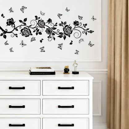 FUFUQUARE Flower Vine Decals Flying Butterfly Black Floral Wall Stickers Removable Wall Art Decor for Living Room Bedroom
