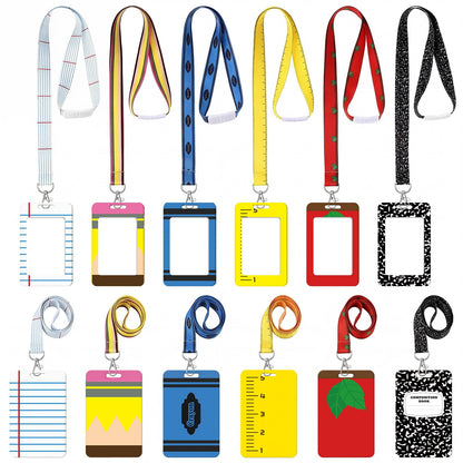 Colarr 6 Packs Teacher Appreciation Gifts Teacher ID Badge Holder with Lanyard Composition Notebook Pencil Crayon Apple ID Badge Holder for Graduation Gifts School Supplies