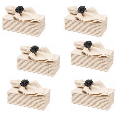 Linen Flax Cotton Cloth Dinner Napkins Set of 72-18x18 Natural Fabric with Hemstitched Mitered Corners - Machine Washable Wedding, Cocktail & Party Table Napkins - Natural
