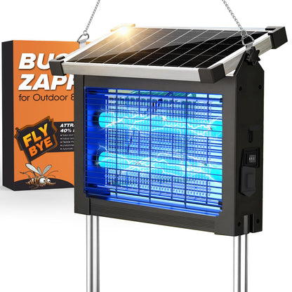 Solar Bug Zapper Outdoor, 4500V Waterproof Mosquito Zapper with 10W Solar Panel, Cordless Rechargeable Electric Fly Zapper, Mosquito Killer Lamp with Auto Sensor for Patio, Backyard, Garden, Camping