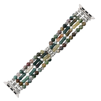 Jasper Handmade Stretch Watch Band: Boho Jasper Handmade Watch Band Bohemian Natural Stone Smartwatch Stretch Bands Compatible with Apple Watch 38mm/40mm/41mm/42mm/44mm/45mm (Vintage Agate, 38mm-45mm S size(5.75''-6.25''))