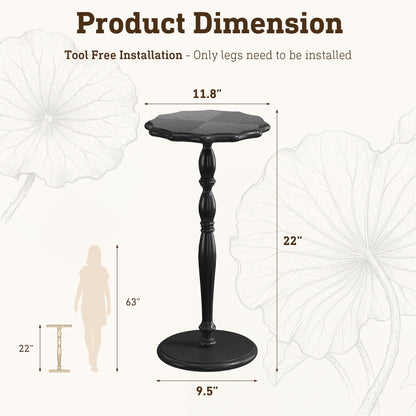 STO'SENSE Black Round Side Table, Drink Table for Small Spaces,Modern Accent Nightstand w/Solid Wood Leg, Mid-Century Pedestal Sofa Table w/Classic Sculpted Design for Living Room,Tool-Free Assembly