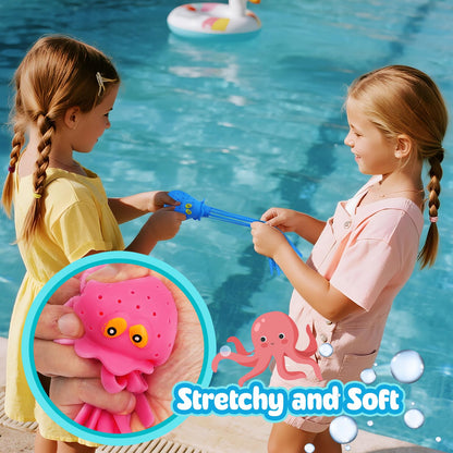 4 Pcs Octopus Water Balls Bath Toy, Sensory Stress Relief Floating Pool Beach Bathtub Toy Reusable Water Bomb Splash Balls, Easter and Christmas Goodie Bag Fillers for Baby Toddler Kids