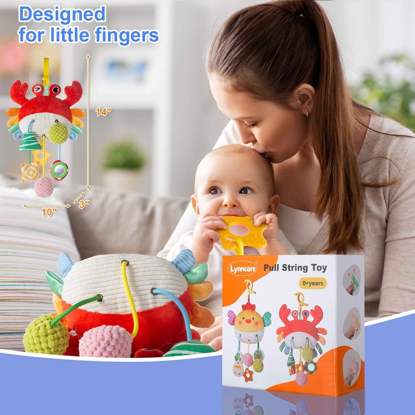 Lynncare Car Seat Toy for Babies 0-6 Months, Stroller Toy with a Convenient Clip, Carseat Toys Hanging Baby Accessories,Built-in Bell, Rattle,Mirror for Infant,Babies Gift 0-3-6-12 Months Boy Girl