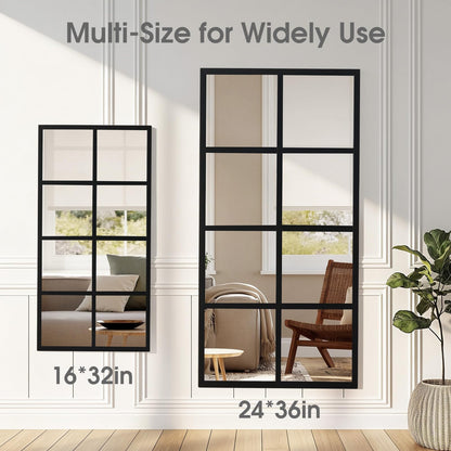 DUMOS Wall Mirror 16" x 32", Set of 2 Rectangle Window Pane Decorative Mirrors, Metal Framed Wall Mounted Mirror for Bathroom, Bedroom, Entryway