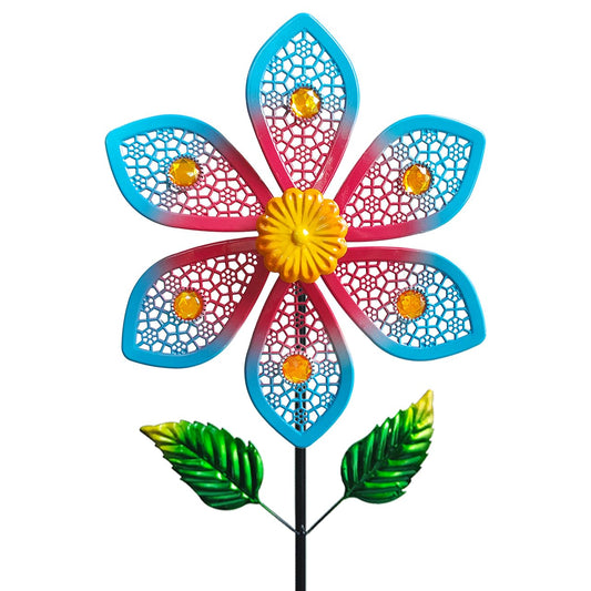 Senflame Metal Wind Spinners for Garden Decor - Outdoor Windmill Sculptures, Durable Yard Art Wind Spinners Metal Wind Spinner for Patio Lawn Ornament, Vibrant Red & Blue Garden Spinners Outdoor