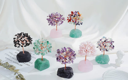 QINJIEJIE Rose Quartz Crystal Tree Healing Crystals Pink Desk Decor Gemstone Tree Natural Stones Base Copper Wire Attract Luck Money Trees Office Decor Energy Spiritual Meditation Gift