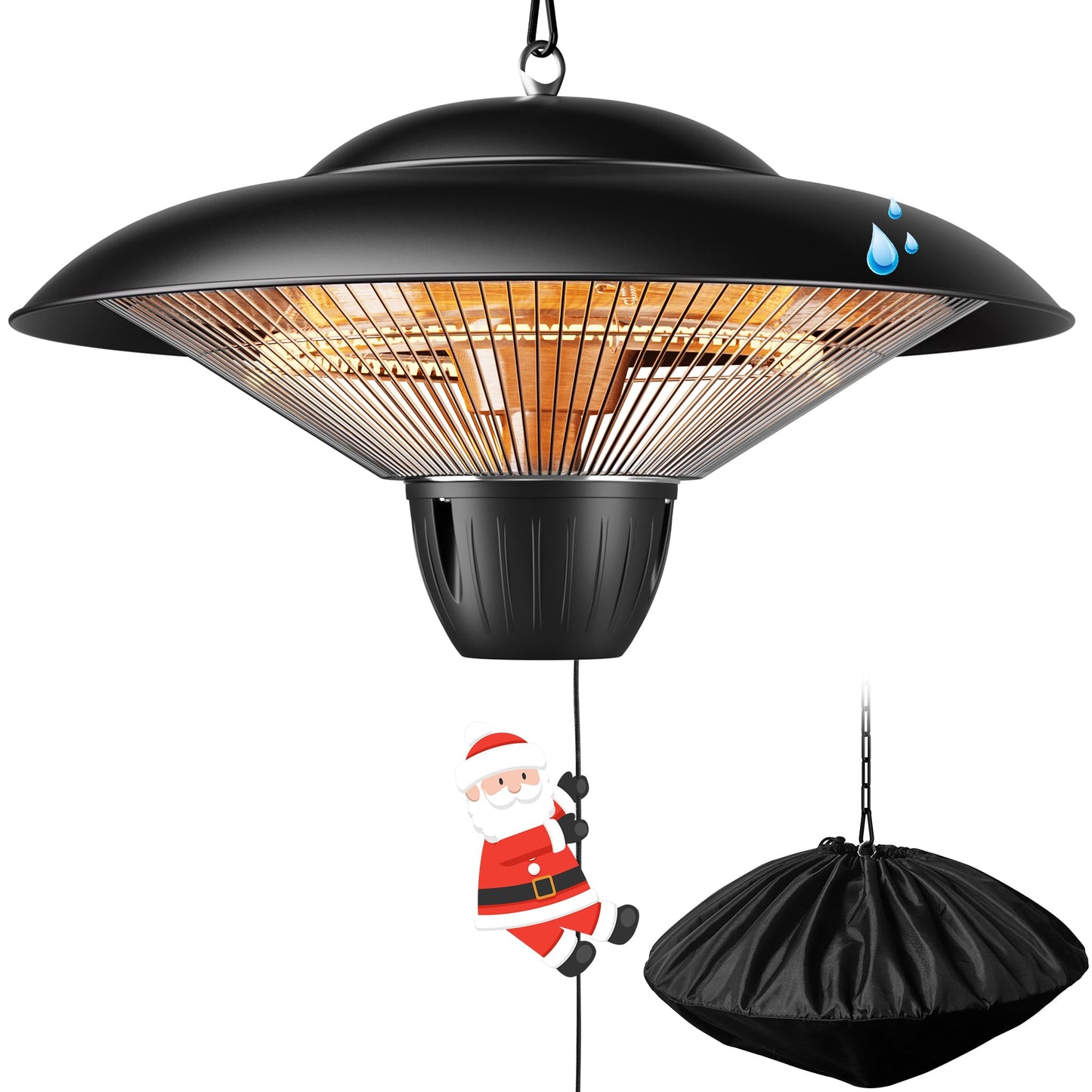 Patio Heater for Outdoor Use 1500W Electric Infrared Hanging Heater, Ceiling Mounted, Waterproof for Porch, Garage, Balcony, Overheat Protection Black