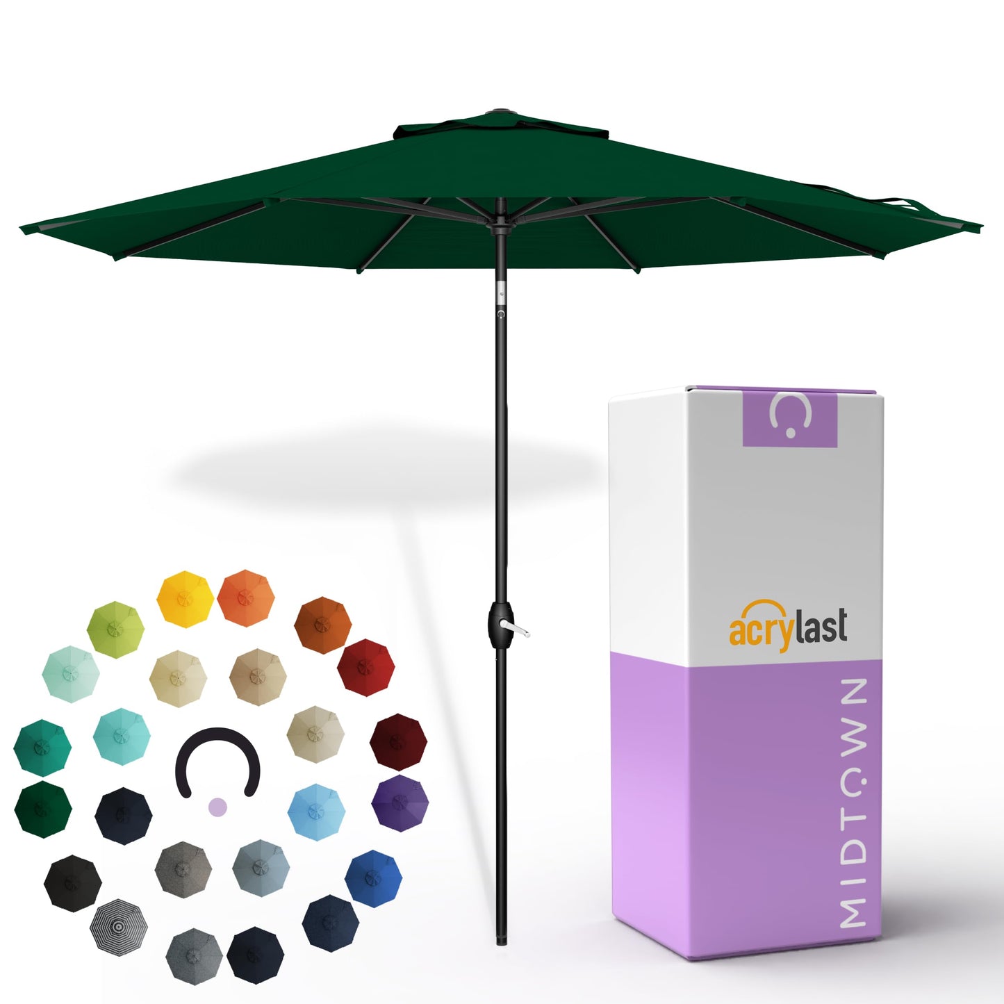 Midtown Umbrellas – The Lean 8 Ft Patio Umbrella with 10-Year-No-Fade Acrylast Acrylic Fabric, Auto-Tilt and 8 Reinforced Ribs for Deck, Pool, Garden, Hotel & Cafes – Forest Reserve Canopy, Black Pole