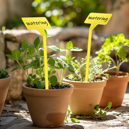 Plant Labels 60 Pcs Yuanling Large 11.8 Inch Plant Markers Signs Plastic Waterproof Garden Label Stakes T-Type Plant Garden Tags with Marker Pen for Flower Herb Pot Plant (Yellow)