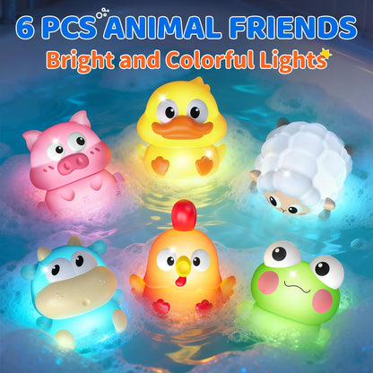 6 Packs Light Up Bath Toys for Kids Ages 1-3, Farm Animals Bathtub Toys for Toddlers 2-4, Water Pool Toys for 1 2 3 Year Old Boys Girls Babies 12-18 Months Gifts