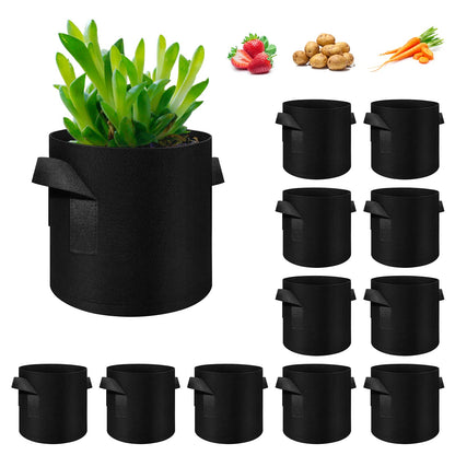 WHATWEARS 12-Pack 10 Gallon Plant Grow Bags, Thickened Nonwoven Fabric Pots with Handles, Vegetable Planter Bags Containers, Cloth Planters for Garden