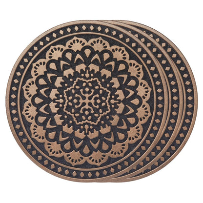 Home Furnishings By Larry Traverso HF by LT Deluxe Rubber Stepping Stone, Mandala Design, Heavy Duty 13"" All-Weather Garden Tile, Black with Antique Bronze Finish, Set of 3, TR0786