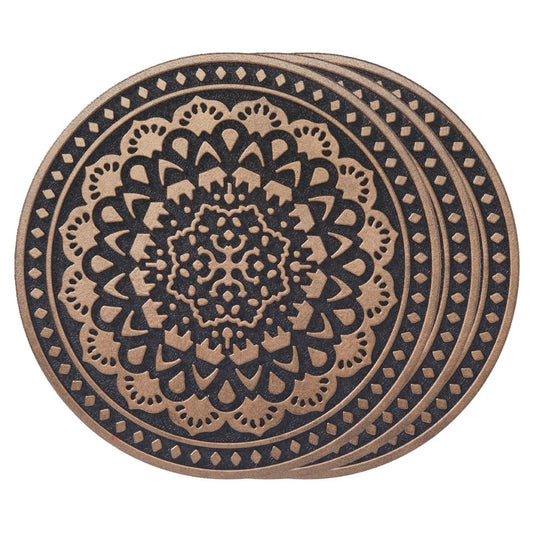 Home Furnishings By Larry Traverso HF by LT Deluxe Rubber Stepping Stone, Mandala Design, Heavy Duty 13"" All-Weather Garden Tile, Black with Antique Bronze Finish, Set of 3, TR0786