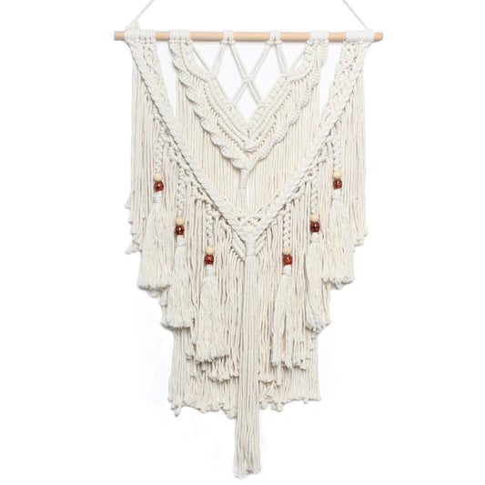 JONKASIPA Macrame Woven Wall Hanging, Bohemian Wall Decor Chic Woven Tapestry Handmade Crafts Tassel Lace Hanging Home Decor Perfect for Bedroom Living Room Apartment (Beige)