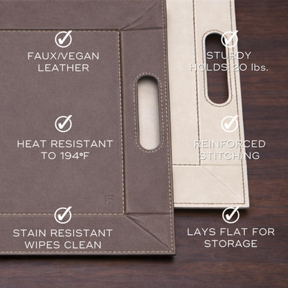 FREEFORM PLACEsMAT 2-in-1 Faux Leather Placemat & Serving Tray | Reversible Design, Lays Flat & Easy to Clean | Ottoman Food Tray, Perfect Housewarming Gift, 18” x 14” (Taupe & White, Single)