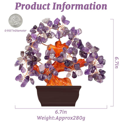 NUKAYAI Natural Amethyst Crystal Purple Money Tree for Office Home Room Desk Decor Meditation Positive Energy Feng Shui Crystals Healing Stones Luck Wealth Bonsai Trees Birthday Gifts for Women