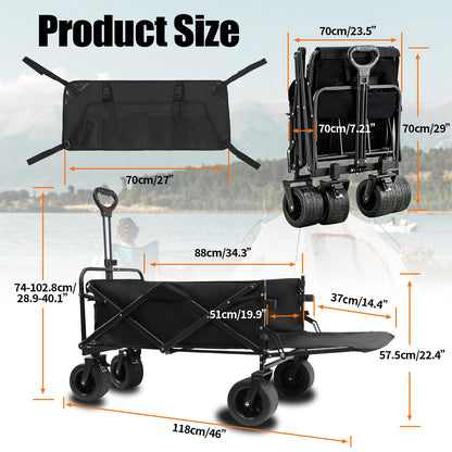 CQKEDMA 440 LBS Wagons Carts Foldable, Folding Collapsible Wagon Cart with Big All-Terrain Wheels & Cup Holders, Utility Graden Carts for Camping, Beach, Garden and Shopping