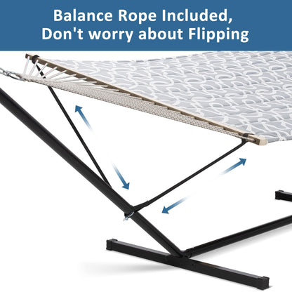 SUNCREAT 55 Inch Extra Large Double Hammock with Stand, 475lbs Capacity, Outdoor Portable Hammock with Hardwood Spreader Bar, Extra Large Pillow, Grey