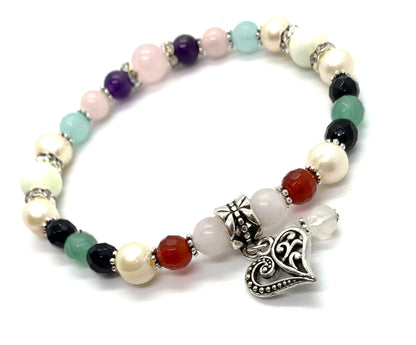 NONA Fertility & Pregnancy Support Bracelet – Genuine Gemstones (Rose Quartz, Amethyst, Moonstone, Black Onyx, Amazonite, Chrysoprase) – Crystal Healing Jewelry for Women