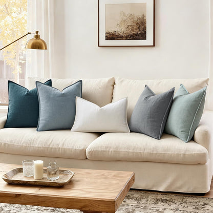 ANRODUO Pack of 2 Decorative Linen Pillow Covers Aqua Green Neutral Farmhouse Boho Soild Cushion Case Soft Accent Pillowcase for Couch Sofa Bedroom Living Room Spring Home Decor 18 x 18 Inch