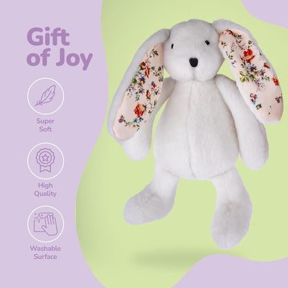 ArtCreativity Blossom Bunny Plush for Kids - 12 inches - White Plush Stuffed Bunny Rabbit with Floral Blossom Print Ears and Feet for Girls - Stuffed Animal Gifts for Kids, Toddlers, and Baby Girls