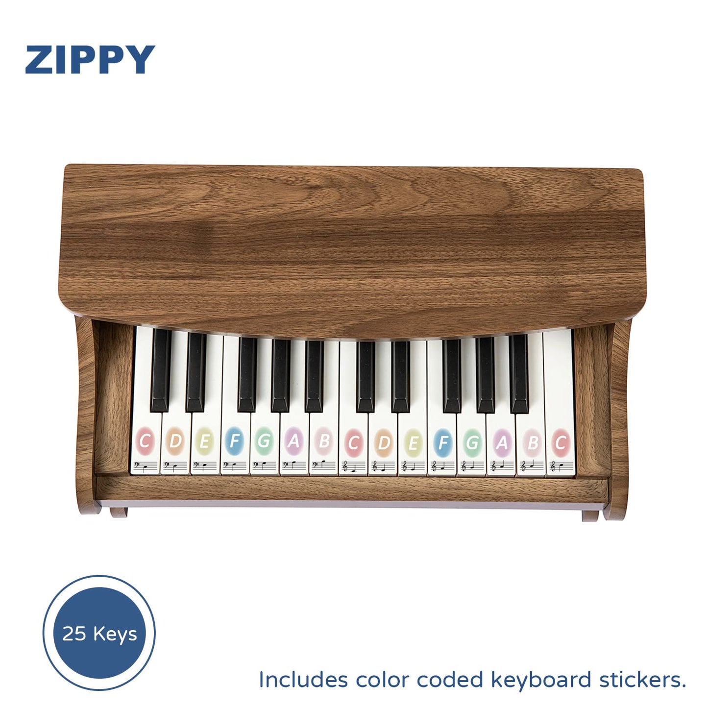 ZIPPY Kids Piano Keyboard, 25 Keys Digital Piano for Kids, Mini Music Educational Instrument Toy, Wood Toy for Toddlers Girls Boys (Walnut)