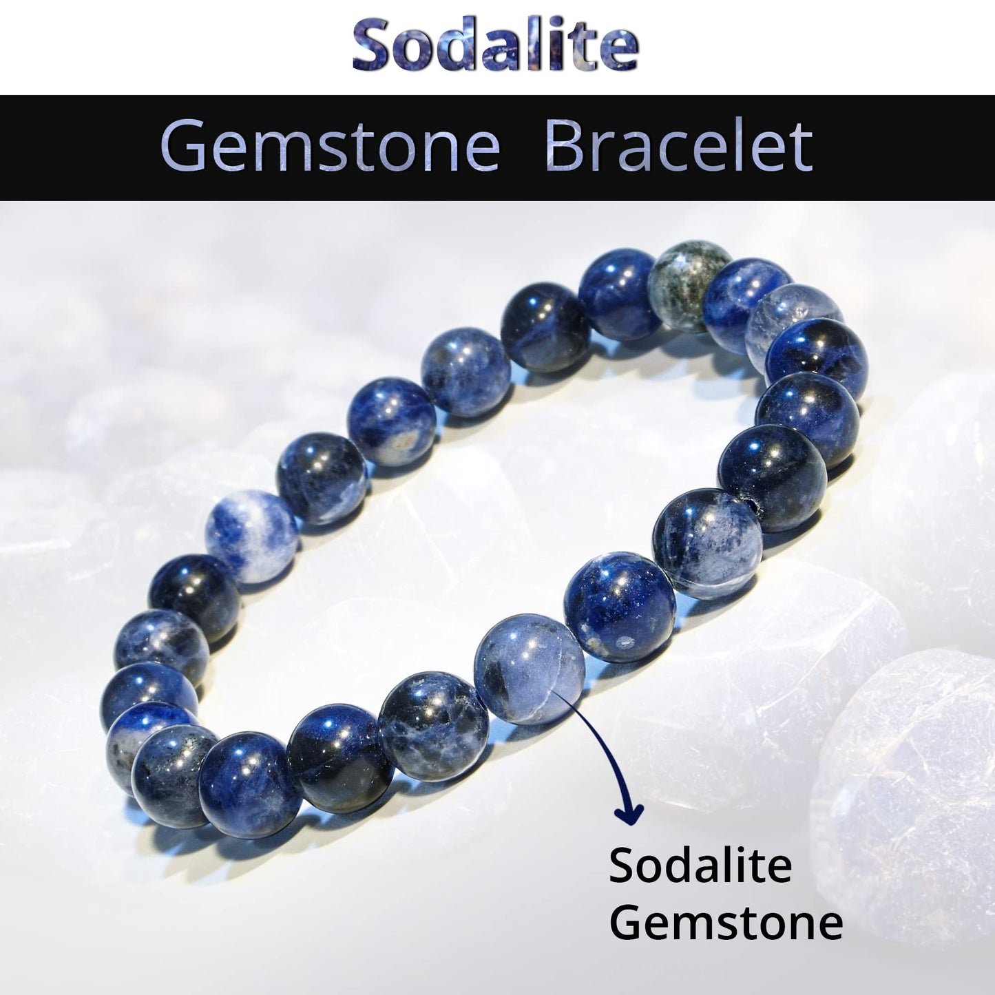 ANAYA AGATE Sodalite Bracelet, Natural Healing Crystal Bracelet for Women and Men, 8mm Round Beaded Bracelet for Spiritual, Protection, Positive Energy, Elastic Adjustable Size Gemstone Bead Bracelet