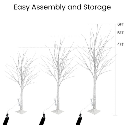 Lamerge Lighted Tree Set of 3,Christmas Tree 4Ft,5Ft and 6Ft with LED Lights, Halloween Decoration,Suit for Festival/Party,Wedding,Birthday,Indoor and Outdoor Use,Warm White (LBT3-WW)