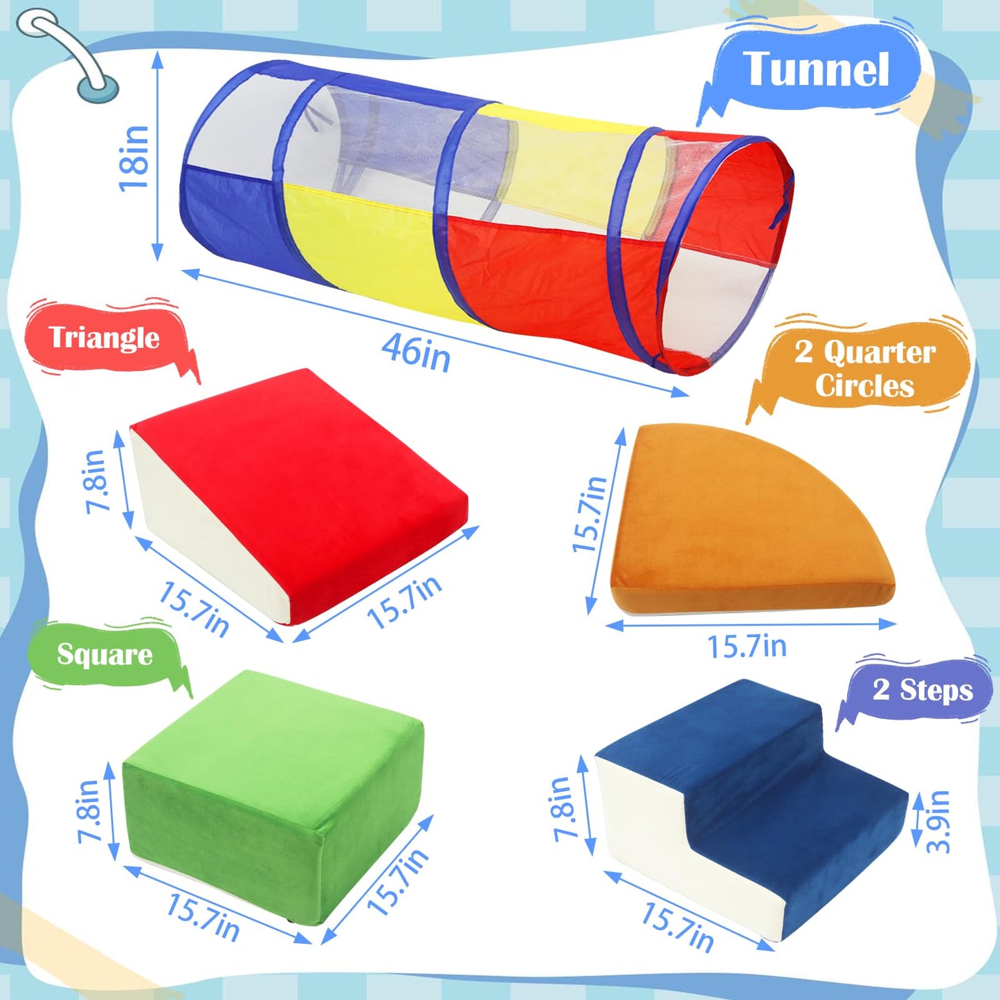 Ancaixin 7-Piece Baby Foam Climbing Blocks with Crawl Tunnel, Soft Foam Climbing Blocks for Toddlers,Baby Play Gym, Indoor Toddler Climbing Toys, Soft Play Set, Birthday Gifts for Boys and Girls