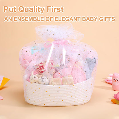 27-Piece Baby Girl Shower Gift Basket Set - Newborn Essentials, Large Pink Gift Basket With Rattle, Swaddle, Diaper Caddy Organizer