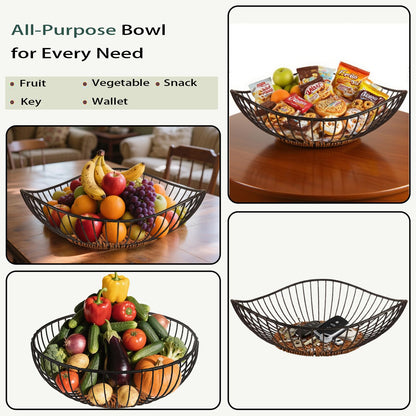 Wuqoioo Metal Wire Fruit Basket, Wire Fruit Dish Kitchen Fruit Basket Stand Fruit Bowls Rustic Wire Fruit Bowl For Fruits, Veggies (Round brown)