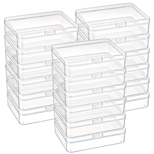 Kingrol 18 Pack Mini Clear Plastic Storage Containers with Lids, 4-1/2 x 3-3/8 x 1-1/8 Inch Empty Hinged Boxes for Beads, Jewelry, Tools, Craft Supplies, Flossers, Fishing