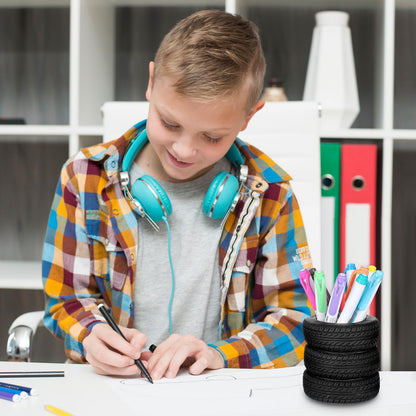 4 PCS Tire Shape Pencil Holder, Car Tire Pencil Holder, Black Pen Holder, Suitable for Classroom, School, Office, Study Room (Black)